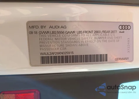 2019 Audi A6 55 Premium z USA, uszkodzony, nr VIN WAUL2AF26KN025915